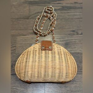 J. McLaughlin women’s natural wicker clamshell “melody” Crossbody clutch bag